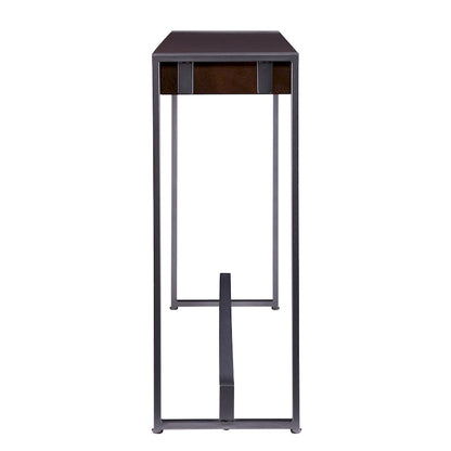 Console étroite de style industriel – Chêne brûlé / Gris / Noir / Tabac, pieds en métal