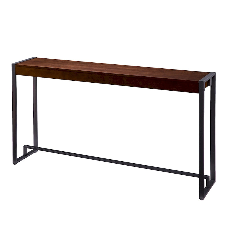 Console étroite de style industriel – Chêne brûlé / Gris / Noir / Tabac, pieds en métal