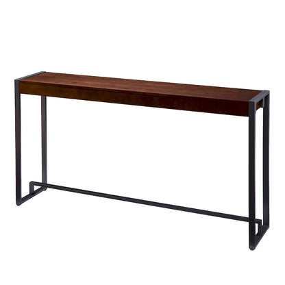 Console étroite de style industriel – Chêne brûlé / Gris / Noir / Tabac, pieds en métal
