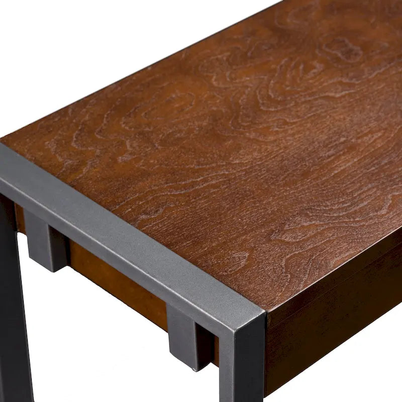 Console étroite de style industriel – Chêne brûlé / Gris / Noir / Tabac, pieds en métal