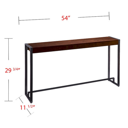 Console étroite de style industriel – Chêne brûlé / Gris / Noir / Tabac, pieds en métal