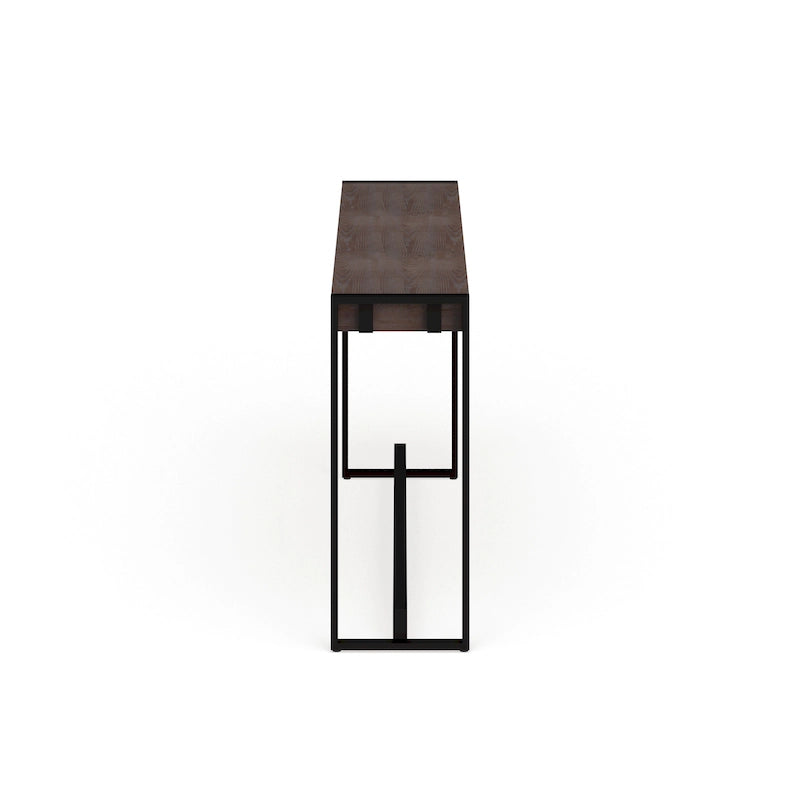 Console étroite de style industriel – Chêne brûlé / Gris / Noir / Tabac, pieds en métal