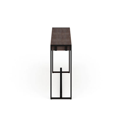 Console étroite de style industriel – Chêne brûlé / Gris / Noir / Tabac, pieds en métal