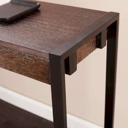 Console étroite de style industriel – Chêne brûlé / Gris / Noir / Tabac, pieds en métal