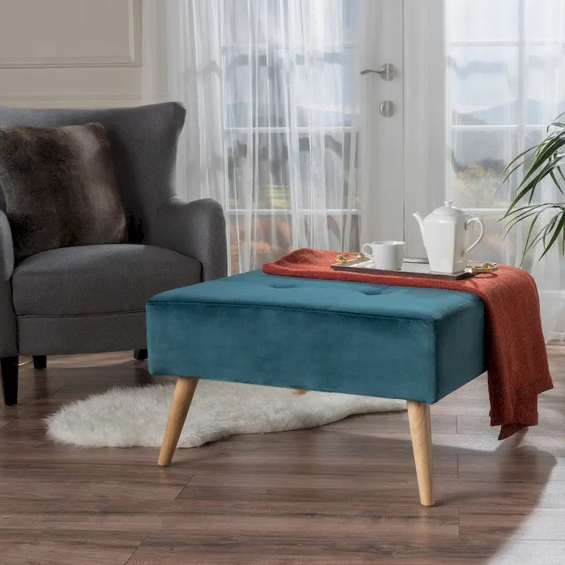Ottoman en velours du milieu du siècle – sarcelle/gris, une place