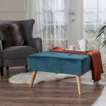 Ottoman en velours du milieu du siècle – sarcelle/gris, une place