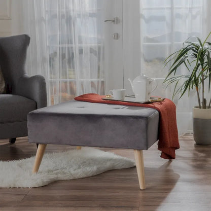 Ottoman en velours du milieu du siècle – sarcelle/gris, une place