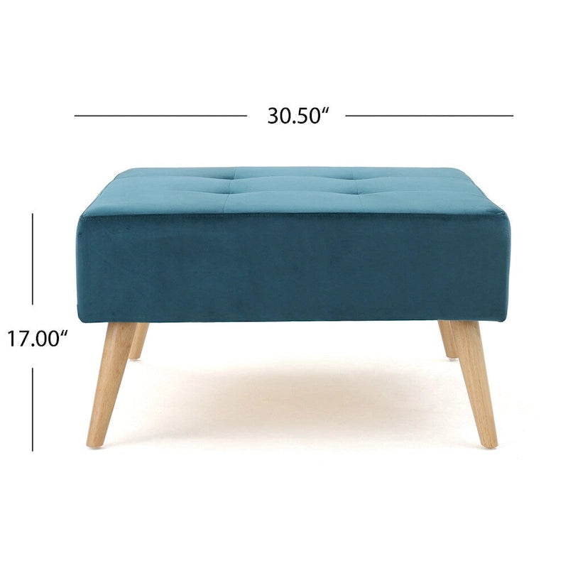 Ottoman en velours du milieu du siècle – sarcelle/gris, une place