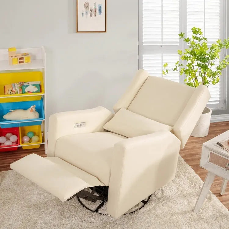 Fauteuil inclinable, pivotant et basculant électrique – Gris / Blanc / Crème, Un siège