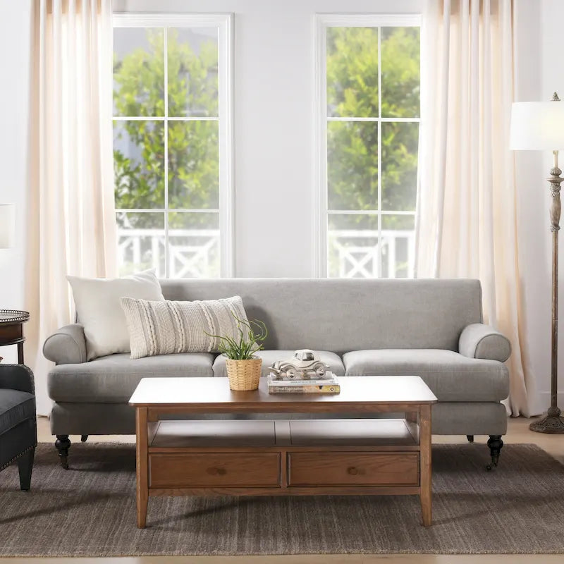 Canapé 3 places 88 po – Gris argenté / Bleu marine / Vert olive / Beige, accoudoirs arrondis