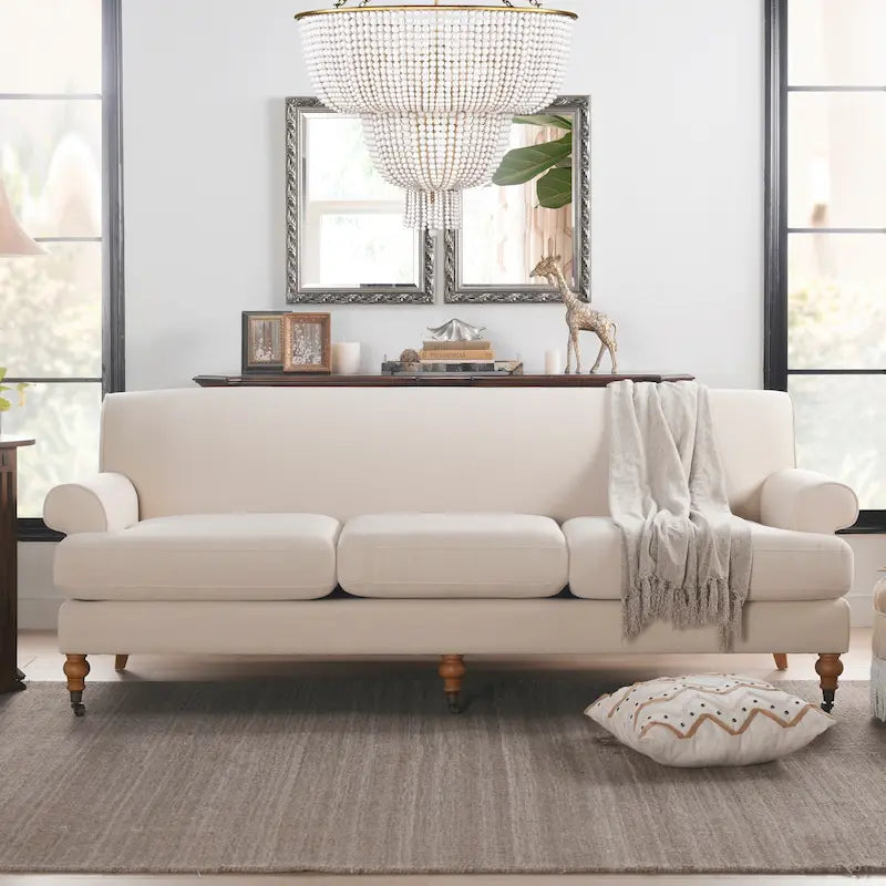 Canapé 3 places 88 po – Gris argenté / Bleu marine / Vert olive / Beige, accoudoirs arrondis