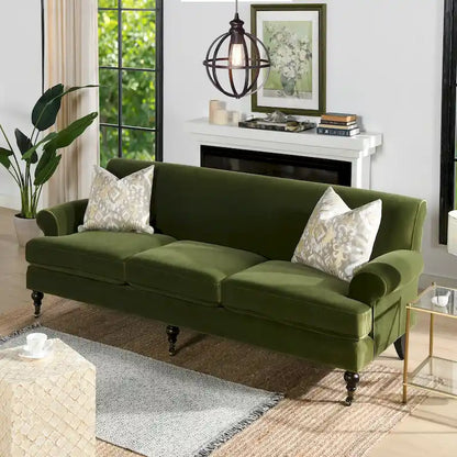 Canapé 3 places 88 po – Gris argenté / Bleu marine / Vert olive / Beige, accoudoirs arrondis