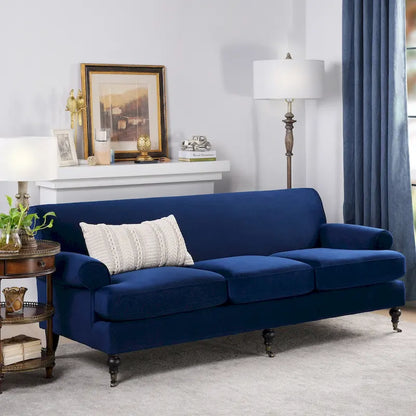 Canapé 3 places 88 po – Gris argenté / Bleu marine / Vert olive / Beige, accoudoirs arrondis