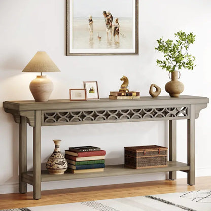 Console étroite de style campagnard – Gris / Cerisier / Marron / Gris, Bois massif, 70,8" L