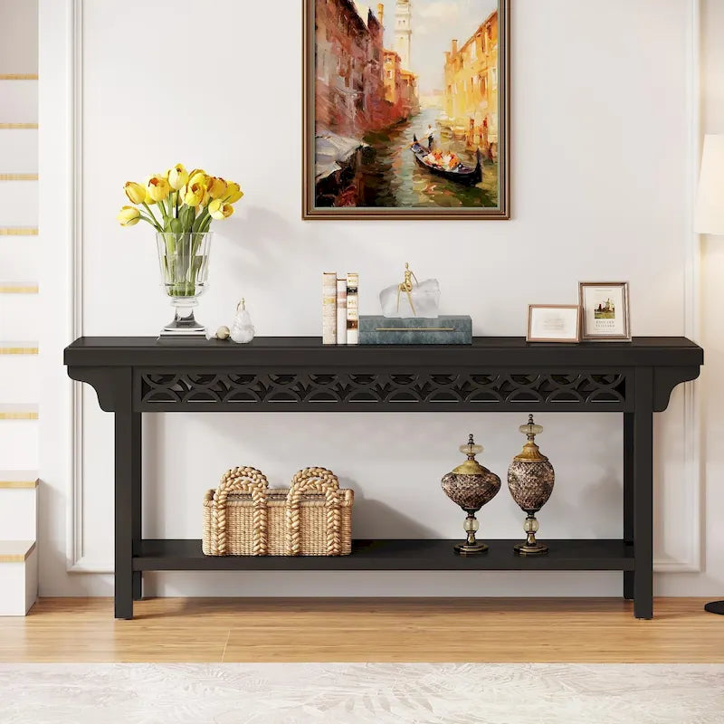 Console étroite de style campagnard – Gris / Cerisier / Marron / Gris, Bois massif, 70,8" L