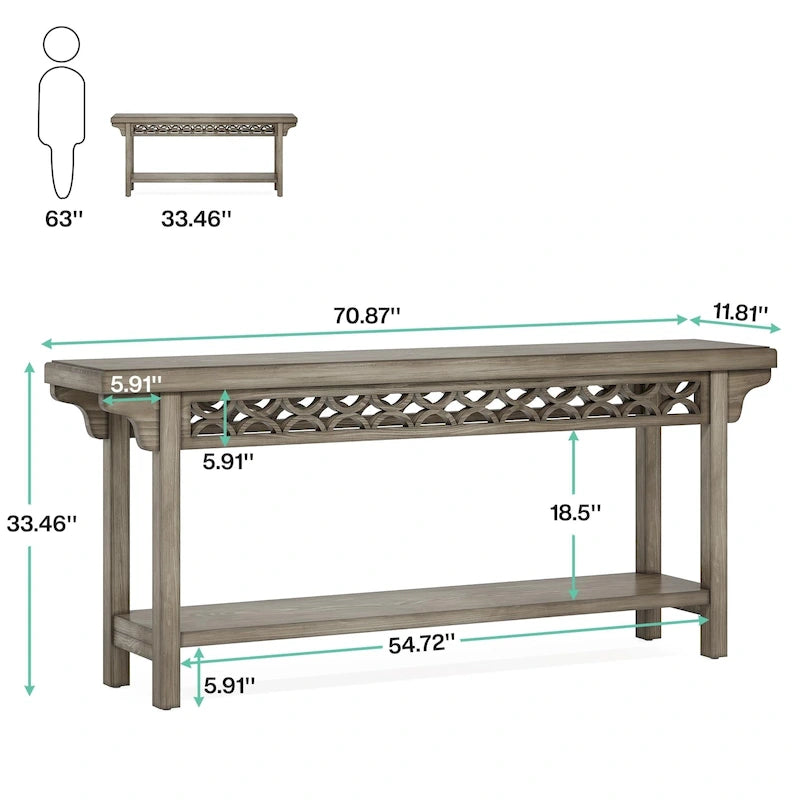 Console étroite de style campagnard – Gris / Cerisier / Marron / Gris, Bois massif, 70,8" L
