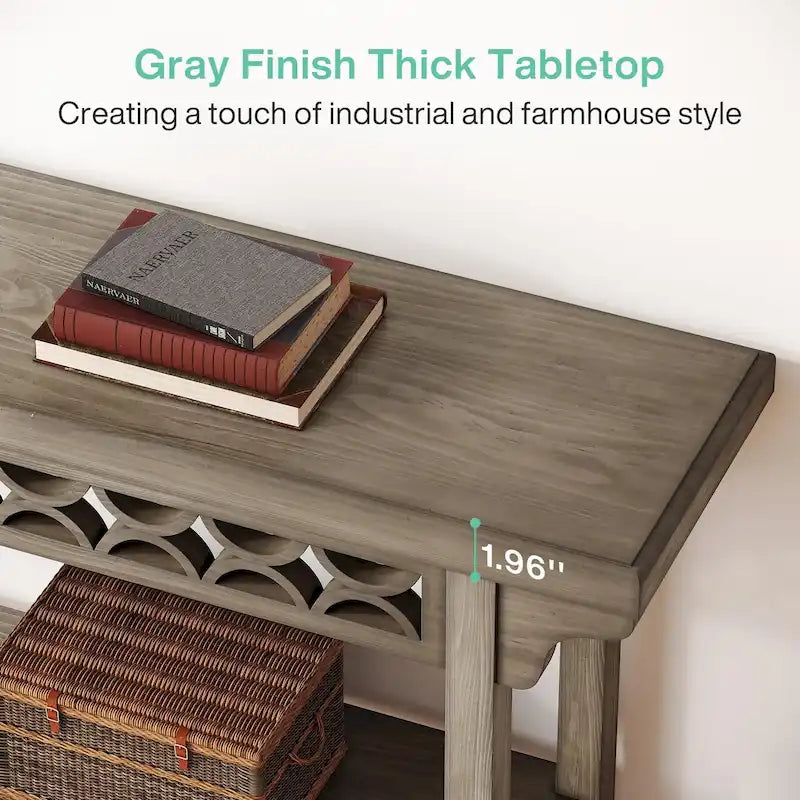 Console étroite de style campagnard – Gris / Cerisier / Marron / Gris, Bois massif, 70,8" L