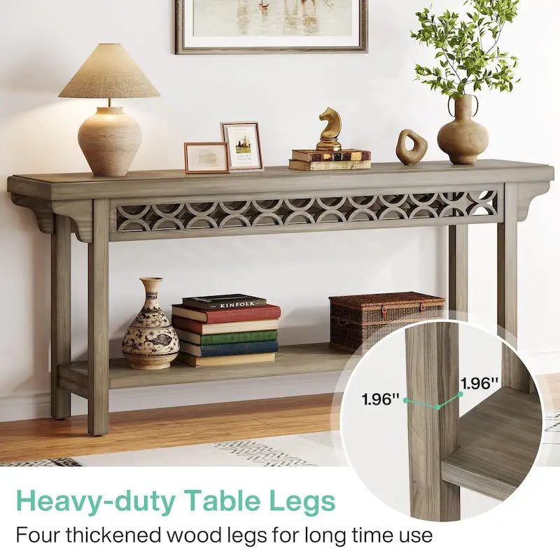 Console étroite de style campagnard – Gris / Cerisier / Marron / Gris, Bois massif, 70,8" L