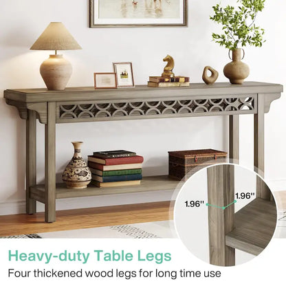 Console étroite de style campagnard – Gris / Cerisier / Marron / Gris, Bois massif, 70,8" L