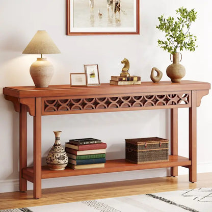 Console étroite de style campagnard – Gris / Cerisier / Marron / Gris, Bois massif, 70,8" L