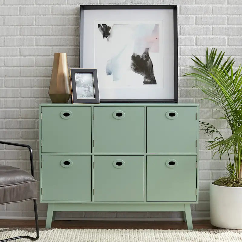 Meuble de rangement 6 portes mi-siècle moderne – Vert menthe / Blanc / Rose / Gris / Bleu, pieds fuselés