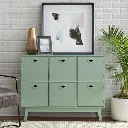 Meuble de rangement 6 portes mi-siècle moderne – Vert menthe / Blanc / Rose / Gris / Bleu, pieds fuselés