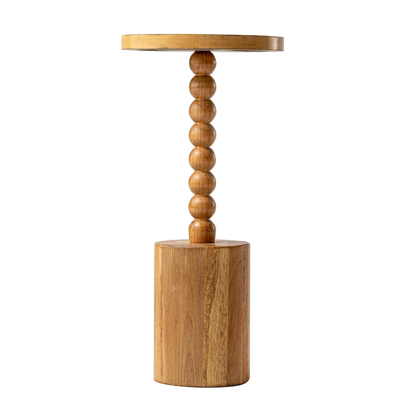 Table d'appoint ronde en bois sur pied – Naturel/Noir, base tambour avec pieds fuseau