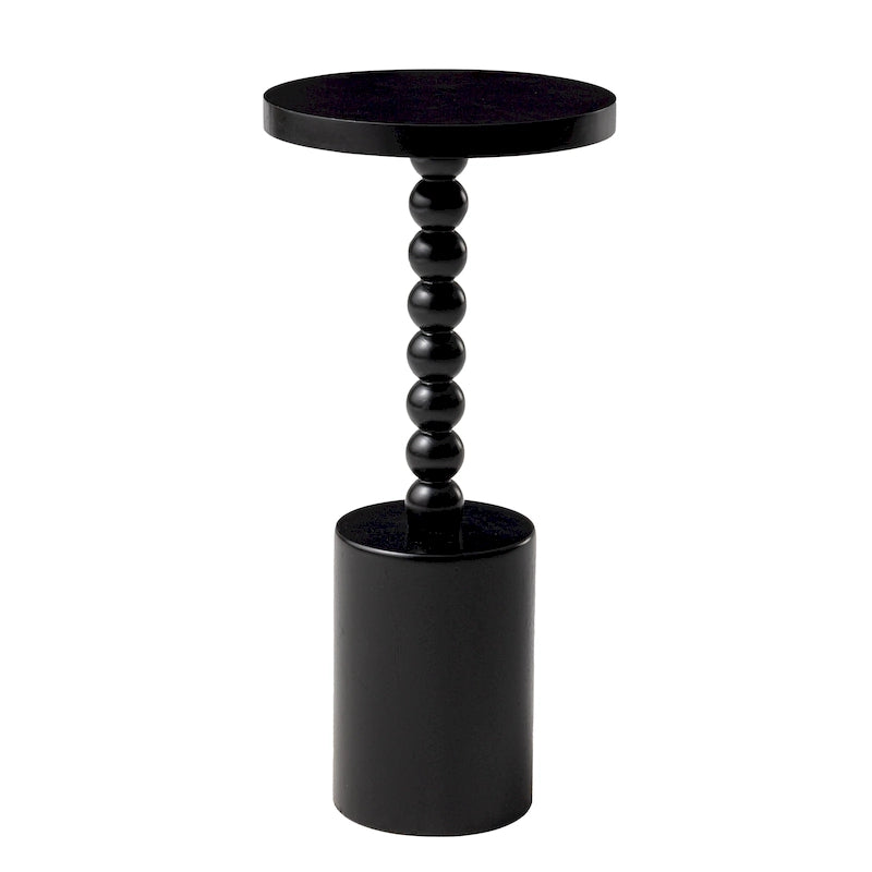 Table d'appoint ronde en bois sur pied – Naturel/Noir, base tambour avec pieds fuseau