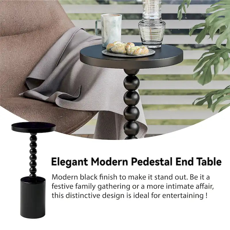 Table d'appoint ronde en bois sur pied – Naturel/Noir, base tambour avec pieds fuseau
