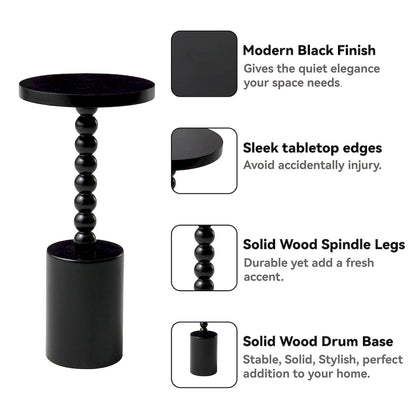 Table d'appoint ronde en bois sur pied – Naturel/Noir, base tambour avec pieds fuseau