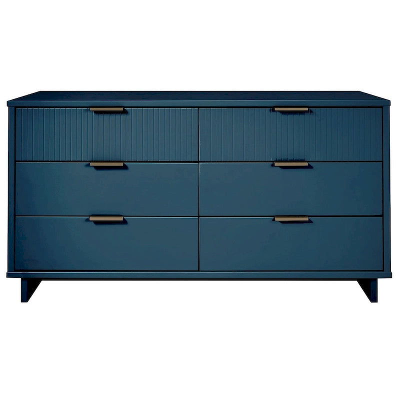 Commode large à 6 tiroirs au design moderne – Vert sauge / Gris / Noir / Blanc / Bleu nuit, Façade côtelée