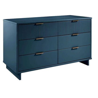 Commode large à 6 tiroirs au design moderne – Vert sauge / Gris / Noir / Blanc / Bleu nuit, Façade côtelée