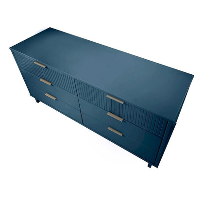 Commode large à 6 tiroirs au design moderne – Vert sauge / Gris / Noir / Blanc / Bleu nuit, Façade côtelée
