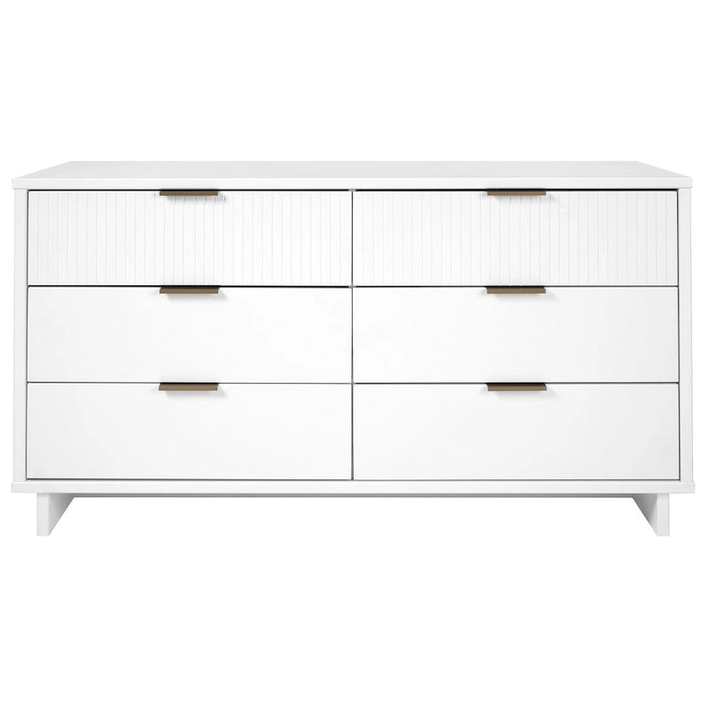 Commode large à 6 tiroirs au design moderne – Vert sauge / Gris / Noir / Blanc / Bleu nuit, Façade côtelée
