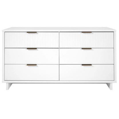 Commode large à 6 tiroirs au design moderne – Vert sauge / Gris / Noir / Blanc / Bleu nuit, Façade côtelée