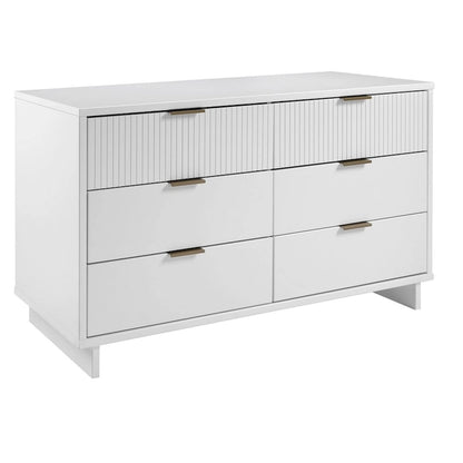 Commode large à 6 tiroirs au design moderne – Vert sauge / Gris / Noir / Blanc / Bleu nuit, Façade côtelée