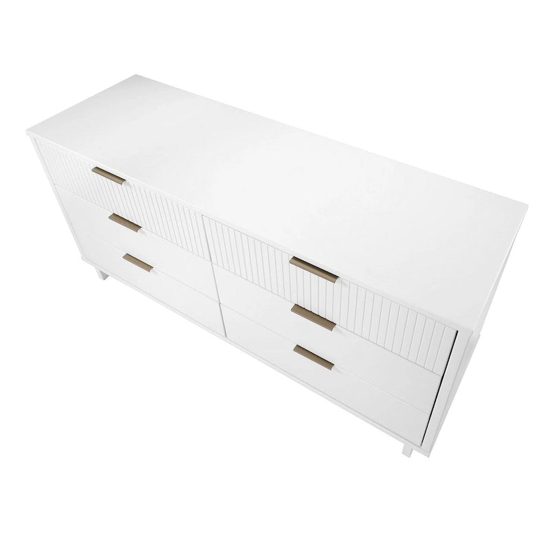 Commode large à 6 tiroirs au design moderne – Vert sauge / Gris / Noir / Blanc / Bleu nuit, Façade côtelée