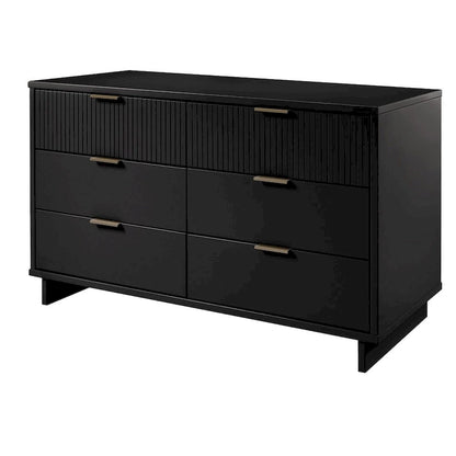 Commode large à 6 tiroirs au design moderne – Vert sauge / Gris / Noir / Blanc / Bleu nuit, Façade côtelée