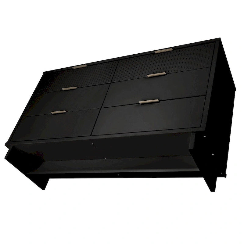 Commode large à 6 tiroirs au design moderne – Vert sauge / Gris / Noir / Blanc / Bleu nuit, Façade côtelée