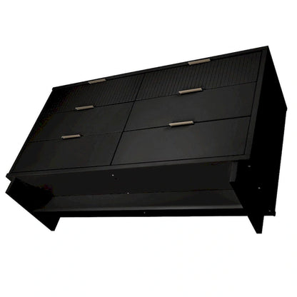 Commode large à 6 tiroirs au design moderne – Vert sauge / Gris / Noir / Blanc / Bleu nuit, Façade côtelée