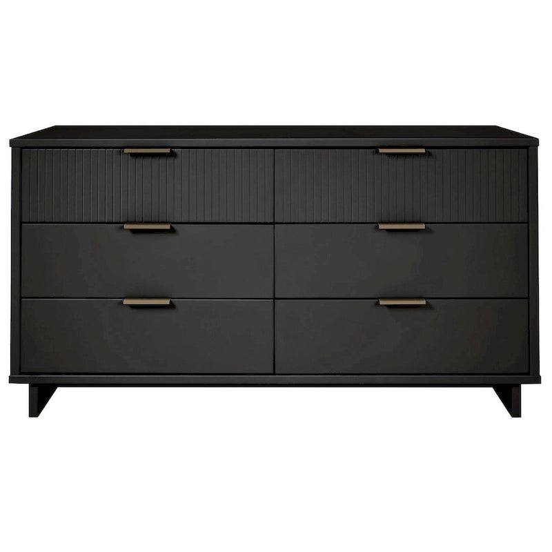 Commode large à 6 tiroirs au design moderne – Vert sauge / Gris / Noir / Blanc / Bleu nuit, Façade côtelée