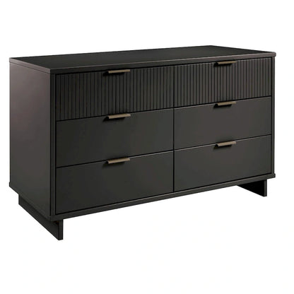 Commode large à 6 tiroirs au design moderne – Vert sauge / Gris / Noir / Blanc / Bleu nuit, Façade côtelée