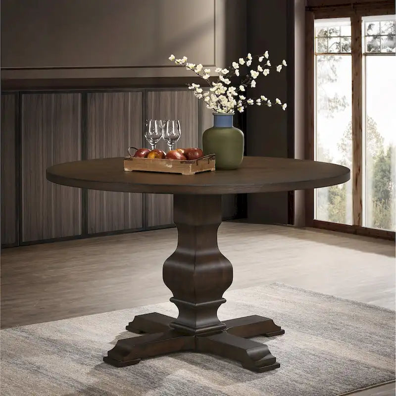 Table à manger ronde en placage de chêne avec pied central – Expresso, 4 personnes