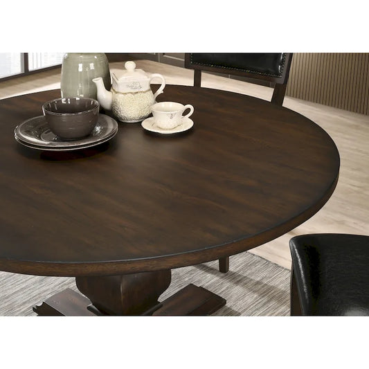 Table à manger ronde en placage de chêne avec pied central – Expresso, 4 personnes