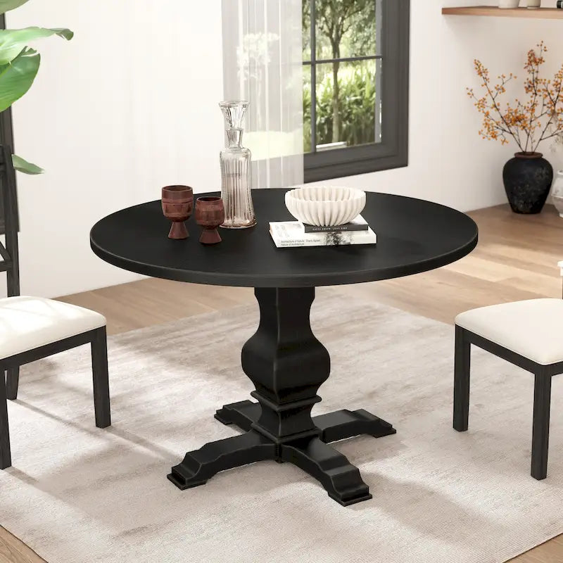 Table à manger ronde en placage de chêne avec pied central – Expresso, 4 personnes