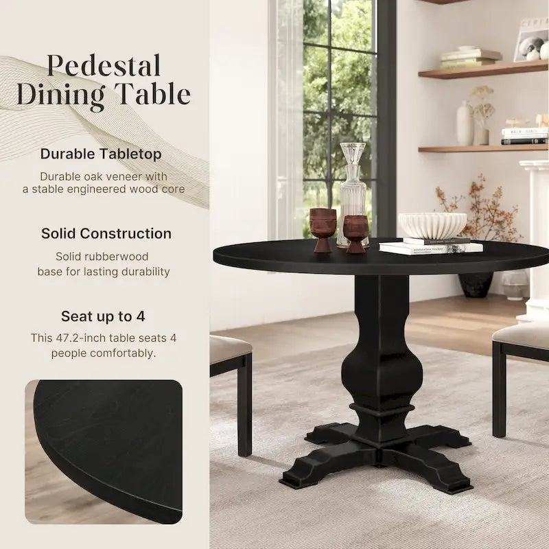 Table à manger ronde en placage de chêne avec pied central – Expresso, 4 personnes
