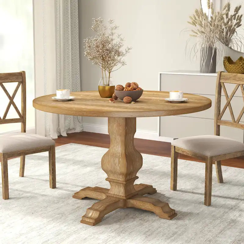 Table à manger ronde en placage de chêne avec pied central – Expresso, 4 personnes
