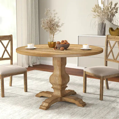 Table à manger ronde en placage de chêne avec pied central – Expresso, 4 personnes