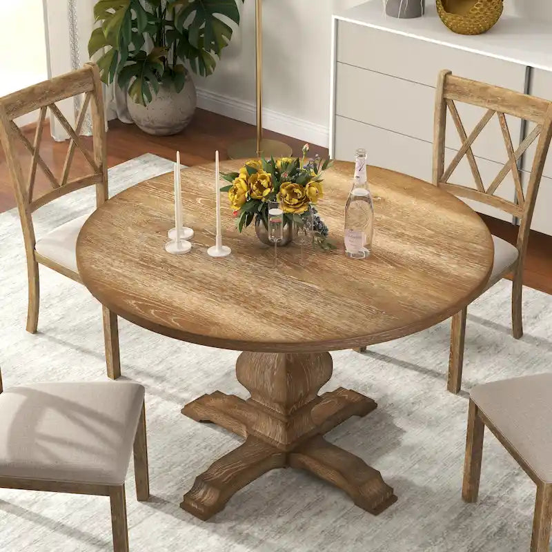 Table à manger ronde en placage de chêne avec pied central – Expresso, 4 personnes
