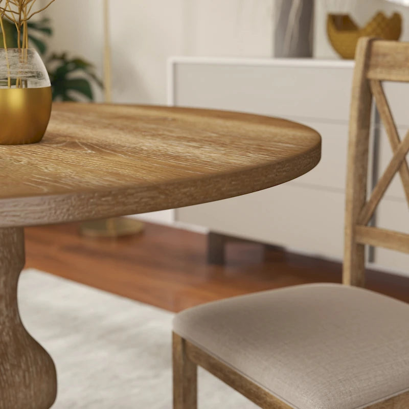 Table à manger ronde en placage de chêne avec pied central – Expresso, 4 personnes